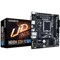 Материнська плата LGA1700, Gigabyte H610M S2H V2, H610, 2xDDR5, Int.Video(CPU), 4xSATA3, 1xM.2, 1xPCI-E 4.0 x16, 1xPCI-E 3.0 x1, ALC997, Real 4xUSB3.2/8xUSB2.0, VGA/HDMI/2xDP, MicroATX