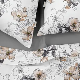 Комплект постільної білизни Cosas полуторний з простирадлом на резинці PASTEL FLOWERS 160 x 220 см (FlowersBeigeWhite_El-53Graphite_160) - мініатюра 3