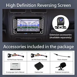 Автомобільне радіо Linux — 7-дюймове з екраном для Golf 5 6 VW Polo T5 Passat Touran Seat з FM/AM навігацією, Apple Carplay - мініатюра 2