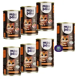 Набір вологого корму для дорослих котів MAU PAW шматочки в соусі 2.905 кг (6 шт. + 1 шт. подарунок х 415 г)