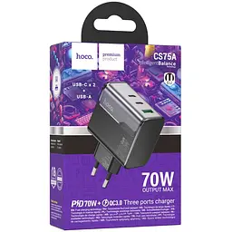 МЗП CS75A Star Speed PD70W+QC3.0 (1USB-A/2C) Midnight black Hoco teh0029638 - мініатюра 2