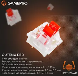 Механічна ігрова клавіатура GamePro MK-124-G USB Hot-Swap Outemu Red Switch Black-White - мініатюра 8