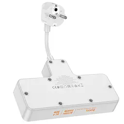 Мережевий зарядний пристрій подовжувач Hoco AC12A 3 USB/ Type-C PD 30W 2 розетки 1m чорний - мініатюра 4