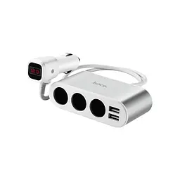 Зарядний пристрій HOCO 2xUSB 10.5 Вт + 3 автомобільні розетки, сріблястий (6957531050896)