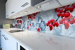 Кухонний фартух Зимова Калина для кухні наклейка ПВХ лід червоні ягоди Блакитний 60х200 см Happy Pocket Z180448