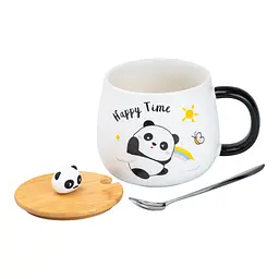 Чашка керамічна Happy Life Panda з кришкою та ложкою happy time 450 мл HP7203R - мініатюра 2