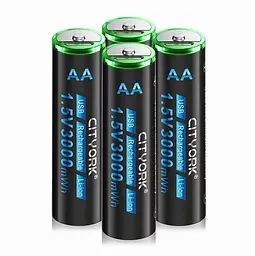 Акумулятор AA Cityork 1.5v 3000mwh літій-іонний + USB (Чорний) - мініатюра 5
