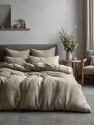Комплект постільної білизни Ecotton двоспальний 180х215 см теплий із фланелі однотонний бежевий Beige (23820)