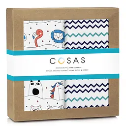 Пелюшки багаторазові Cosas дитячі Animals CS3 2 шт., 80х100 см, бірюзові