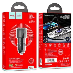 Зарядний пристрій 2 виходи USB-C - HOCO NZ3 Clear way dual port PD car charger 40W чорний - мініатюра 8