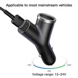 Автомобільний зарядний пристрій Baseus Y type dual USB+cigarette lighter extended carcharger CCALL-YX01 - мініатюра 9