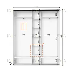 Шафа-купе Idea серія 2 200 x 45 x 240 см Білий Дзеркало - мініатюра 2