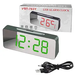 Годинник настільний мережевий VST-763Y-4 зелені цифри + температура (USB) - мініатюра 3