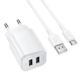 МЗП Borofone BAS81A Star 10.5W (2USB-A) + кабель USB to Type-C White