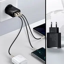 Мережевий зарядний пристрій Baseus Compact Quick Charger 2U+C 30W Black (CCXJ-E01) [73372] - мініатюра 7