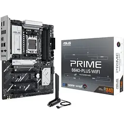 Материнська плата AM5 Asus PRIME B840-PLUS WIFI, B840, 4xDDR5, Int.Video (CPU), 4xSATA3, 3xM.2, 1xPCI-E 4.0x16, 3xPCI-E 3.0x16, 1xPCI-E. 2.5Gb, WiFi 6E, Bluetooth 5.3, 6xUSB 3.2/6xUSB 2.0, HDMI/DP, ATX