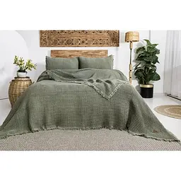 Вафельне покривало Norah Khaki 240x260см +2 наволочки 50x70см Saheser pbe0052236