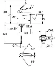 Змішувач для умивальника M-size для медичних установ Grohe Eurosmart New 23983003, Хром - мініатюра 4