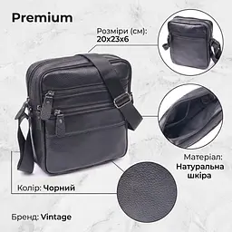 Стильна чоловіча сумка з натуральної зернистої шкіри 21398 Vintage чорна - мініатюра 3