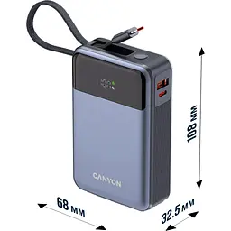 Батарея універсальна Canyon 20000mAh OnPower 600 PD/65W built-in cable Dark Grey (CNS-CPB600DG) - мініатюра 7