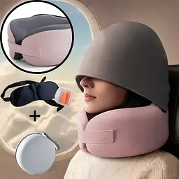 Ортопедична подушка з капюшоном Ice Silk з круговою підтримкою шиї 3D маска, беруші + круглий кейс, рожевий KT7007564