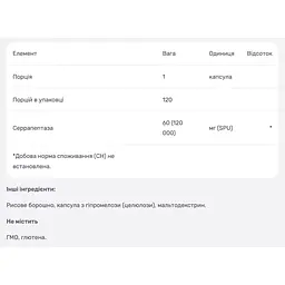 Серрапептаза Nutricost 120000 SPU 60 мг 120 капсул - мініатюра 4