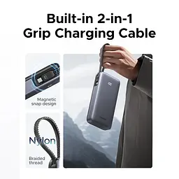 УМБ Ugreen 25000mAh 45W PD/QC, USB-A,USB-С IN/OUT, with built in USB-C cable (PB536) Gray - мініатюра 6