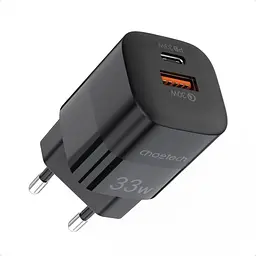 Зарядний пристрій 2xUSB 33W (USB-C+USB-A ) PD QC3.0 PD5006 чорний Choetech (PD5006-EU-BK) - мініатюра 5