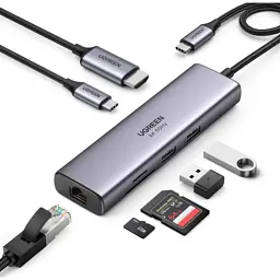 Концентратор Ugreen USB3.1 Type-C to HDMI/USB 3.0x2/RJ45/SD/TF/PD 100W CM512 (60515) - мініатюра 2