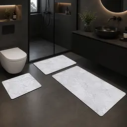 Комплект килимків для ванної кімнати 3 шт — прямокутні 40×60 см, 40×80 см і 50×55 см білий мармур KT9000152 - мініатюра 7