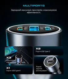 Потужний автомобільний зарядний пристрій у прикурювач 120W з підтримкою Power Delivery та Quick Charge 3.0, роз"єми 2xUSB-C та USB, швидка зарядка для ноутбука, телефону та планшета, ArmorStandart (ARM70026) - мініатюра 8