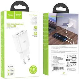 Мережевий зарядний пристрій Hoco C88A 2-USB White [112160] - мініатюра 4
