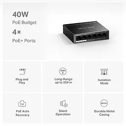 Комутатор Mercusys 6-портовий 10/100 Мбіт/с ( 4 портів PoE+ ) Mercusys, MS106LP (MS106LP) - мініатюра 10