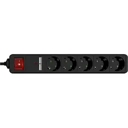 Мережевий фільтр EnerGenie на 5 розеток 2 х USB чорний 1.5 м (SPG5-U2-5-02)