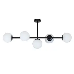 Люстра LED Levistella 7529906-5 BK+WH, 5 плафонов, чорний метал, біле скло, сучасний стиль для вітальні