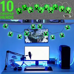 Світлодіодна гірлянда Minecraft з 10 кубічних криперів із батарейками, 2 режими роботи, ідеально підходить для спальні, вечірки - мініатюра 4