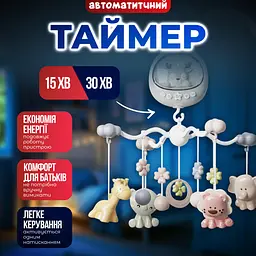 Мобіль на ліжечко з пультом, дитяча карусель для новонароджених немовлят мобілі 2 в 1 з таймером, колискові та звуки (сolombokid 5033A) - мініатюра 11