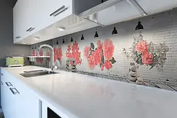 Кухонний фартух Червоні квіти вінілова наклейка ПВХ під цеглу 3Д Сірий 65х250 см Happy Pocket Z180659 - мініатюра 6