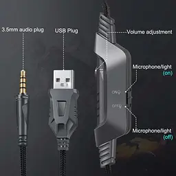 Дротова ігрова гарнітура Onikuma Gaming with LED K6, USB, 3.5mm, 2m, black-blue - мініатюра 4