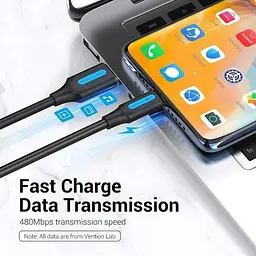 Кабель Vention USB to Type-C 3A Quick Charge 0.5 м Black (COKBD) - мініатюра 2
