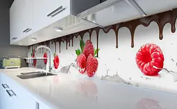 Кухонний фартух Малина Шоколад вінілова наклейка ПВХ червоні Ягоди Білий 60х250 см Happy Pocket Z181357