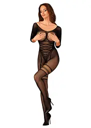Сітчастий бодістокінг з імітацією підв’язок Obsessive Bodystocking G329 XL/XXL, black, з доступом - мініатюра 3