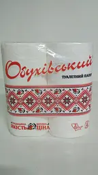Туалетний папір, ОБУХІВСЬКА, 2-шарові, білий, 120 аркушів, 4 рулони, 115ммx93мм, 13 метрів на 4а, 4 рулони по 120 відривних