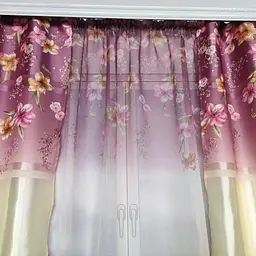 Атласні штори з квітами фіолетового кольору 150х270 з тюлистом батистовим 400х270 на тасьме ALBO pbe0052701 - мініатюра 9