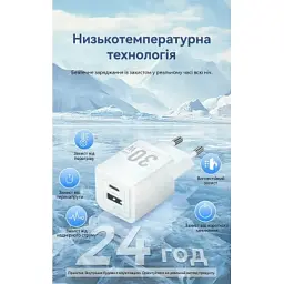 Зарядний пристрій Vention 1xUSB-C PD30W + 1xUSB QC3.0 30W GaN + cable USB-C to USB-C 1.0m white (TZ-FEQW0-EU-01) - мініатюра 8