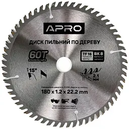 Диск пильний по дереву Apro 180 x 22.220мм x 60T