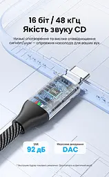 Аудіоадаптер Vention зі штекера USB-C на гніздо 3,5 мм з ЦАП DAC 16 біт 48 кГц з підтримкою дзвінків через гарнітуру TRRS з підтримкою пульта гарнітури залежно від телефона для навушників TRS та гарнітур OMTP і CTIA з бавовняним обплетенням кабелю з кабелем 0,15 м сірий (BIMHB) - мініатюра 4