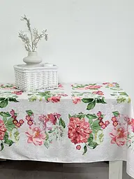 Скатертина Ecotton 150х220 см бавовняна з рогожки рожева 29033/2 Літній букет (23553) - мініатюра 3