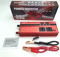 Автоінвертор 12 V-220 V перетворювач напруги 2000 W на виході 3 розетки та 4 USB-порти UKC AC/DC - мініатюра 2