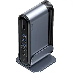 Мультипортовий адаптер USB Хаб Baseus Working Station Three-Screen Multifunctional Type-C CAHUB-BG0G Grey - мініатюра 2